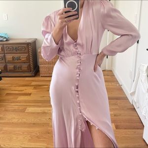 ASOS GHOST LONDON Madison Midi Dress in Mauve/Light Pink